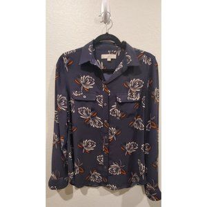 LOFT Dark Blue Floral Button Down Blouse